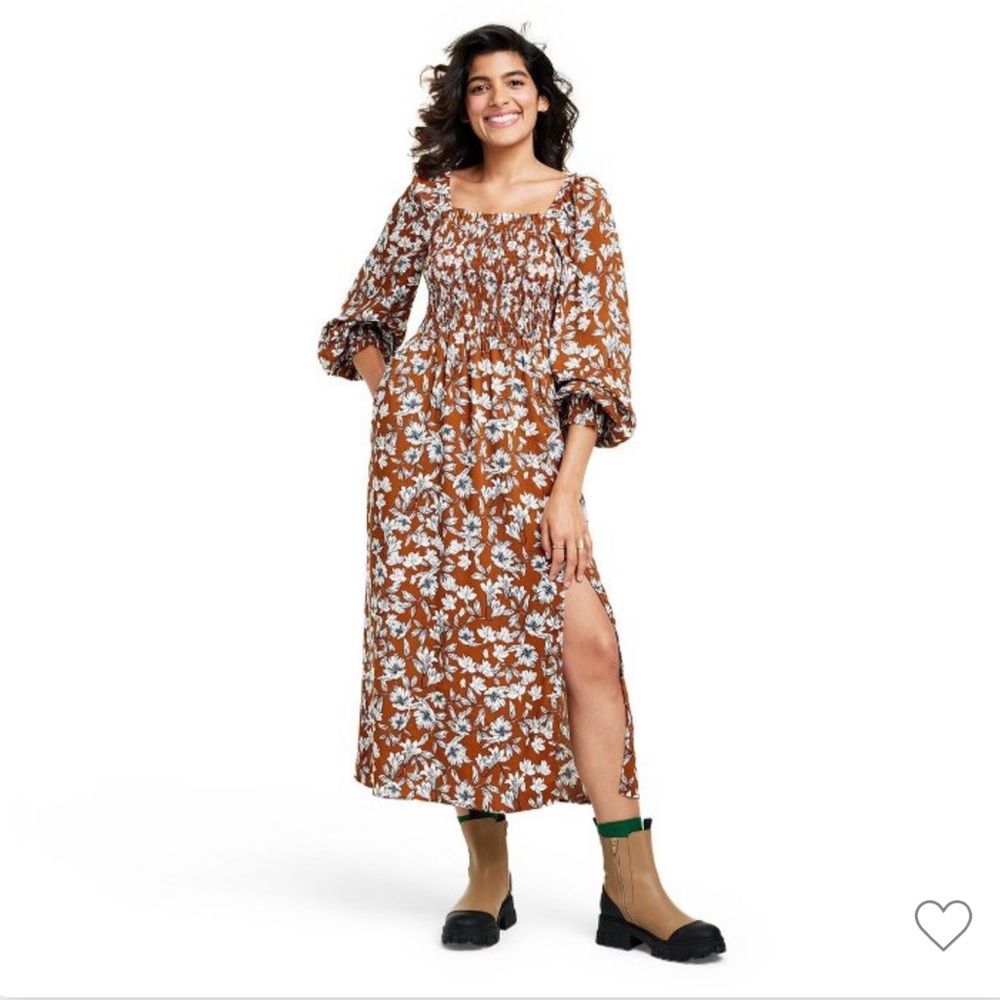 La Ligne x Target floral smocked brown/white dress size XS